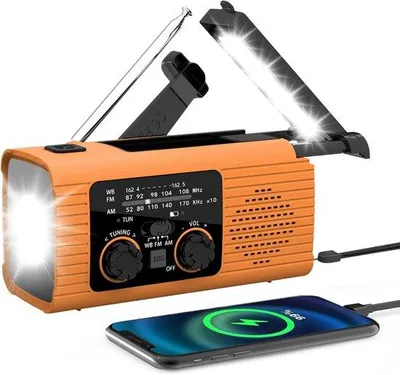 Produktbild von Solar-Notfallradio - Handheld-Notfallradio - Solarbetriebenes Notfallradio - Wetterradio - 2000 mAh Solar-Powerbank - Oranges