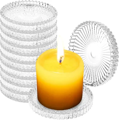 Productafbeelding van Kaarsenborden - Set van 12 - Kaarsenonderzetters - Glas - Rond - Kaarsenhouder - Transparante kaarsenstandaard