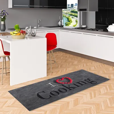 Produktbild von Küchenläufer Teppich Trendy I Love Cooking, Größe:45x145 cm