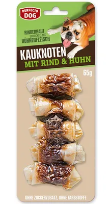 Produktbild von 12x PERFECTO Dog Kauknoten 65g Rinderhaut Hühnerfleisch