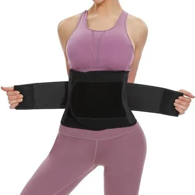 Produktbild von Bauchweggürtel, Fitness Gürtel Verstellbarer, Taille Trimmer Gürtel Fitnessgürtel, Abnehmen Waisttrainer Taillenformer, Bauchgürtel für Herren und Damen(Schwarz/Rosa/Violett, S-XXL)