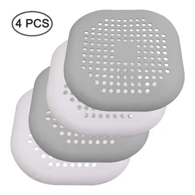 Produktbild von Jormftte Silikon Abflusssieb Haarfänger 4er-Set, weiß/grau, 14,7 x 14,7 cm – universell für Dusche, Bad, Küche & Waschbecken, leicht zu reinigen, mit Saugnäpfen