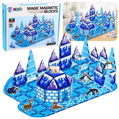 Produktbild von Magnetische Bauklötze, Eisland-Tierfiguren, blau, 94 Teile.