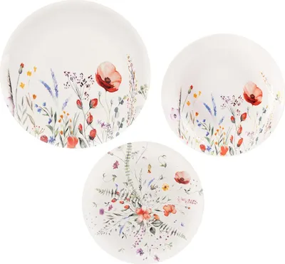 Zdjęcie produktu dla Orion | serwis obiadowy - 18-częściowy - dla 6 osób - wykonany z porcelany - motyw maku - można myć w zmywarce i kuchence mikrofalowej - zestaw naczyń