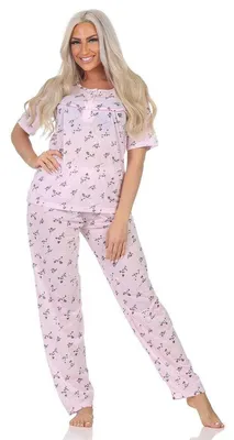 Produktbild von Damen Pyjama Hose + Shirt Schlafanzug Pyjama-Set; Rosa/XL/42