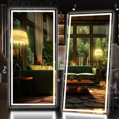 Produktbild von Ganzkörperspiegel mit LED Beleuchtung 180x80cm Schwarz Freistehend Wandspiegel 3 Lichtfarben Sicherheitsglas