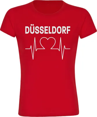 Produktbild von multifanshop Damen T-Shirt - Düsseldorf - Herzschlag, rot, Größe S