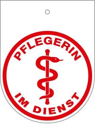 Produktbild von Hinweisschild f. Rückspiegel im Auto - ARZT/Pfleger/Pflegerin IM DIENST - Gr. 8x10,5cm - 308045/2 weiß incl. Saugnapf Color - Pflegerin im Dienst