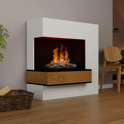 Produktbild von GLOW FIRE Elektrokamin 'Planck' | Wasserdampf Kamin mit OMC 600 inkl. Holz in weiß Linksoffen | HxBxT: 109x110x53cm