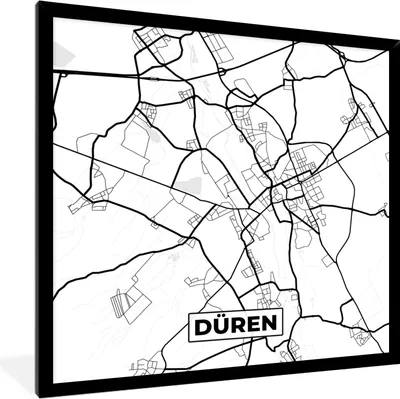 Produktbild von MuchoWow® Gerahmtes Poster Düren - Stadtplan - Karte 40x40 cm - Poster mit Schwarzem Bilderrahmen Wandposter Rahmen Foto Bilder - Mit Rahmen - Wanddekoration Schlafzimmer