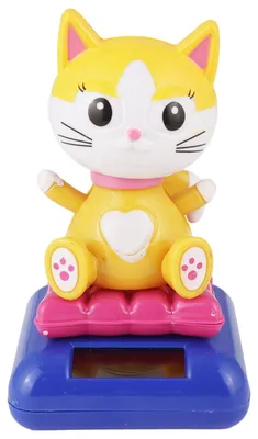 Produktbild von Armaturenbrett Wackelfigur Katze weiß gelb Kätzchen auf Kissen Solarfigur