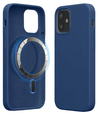 Produktbild von kwmobile Hülle kompatibel mit Apple iPhone 12 mini Hülle - magnetisches Silikon Case kompatibel mit MagSafe - Cover gummiert Marineblau
