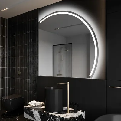 Produktbild von Unregelmäßiger asymmetrischer angeschnitten Spiegel mit LED Beleuchtung 105 x 105 cm - mit LED Beleuchtung - LED Farbe Kaltweiß 7000K - Individuell Nach Maß - Beleuchtet Wandspiegel Lichtspiegel Badezimmerspiegel OKRHB223