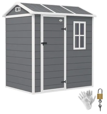 Produktbild von Outsunny Gerätehaus Kunststoff 2,1m² 186 x 130 x 199cm Geräteschuppen Grau