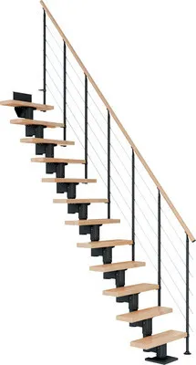 Produktbild von Pertura Mittelholmtreppe Spiros Buche Leimholz Anthrazit Gerade 75 cm 11 Stufen / 12 Steigungen Relinggeländer Anthrazit
