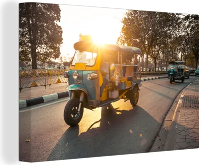 Obrázek produktu pro OneMillionCanvasses® - Výtisky na plátně - 140x90 cm, Tuktuk při západu slunce, nástěnné umění tisk nástěnné dekorace