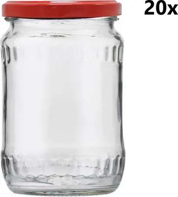 Produktbild von Einmachgläser 580 ml FACETTE klar/transparent 20 Stück INKLUSIVE ROTEN DECKELn, Anzahl der Teile in einer Packung: 20