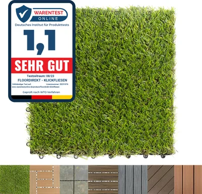 Produktbild von Fliesen Terrassenfliesen Klickfliesen Balkonfliesen wetterfest Gras-Design 30 x 30 cm 1 Stück