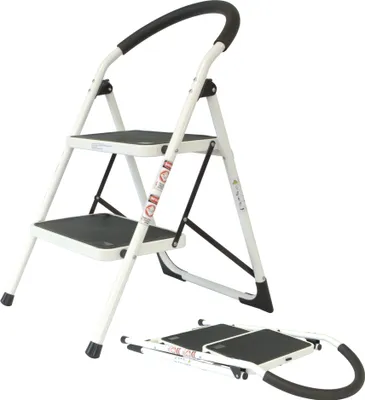 Produktbild von Trittleiter mit 2 Stufen, Treppenleiter aus Stahl, Stehleiter bis 150kg belastbar