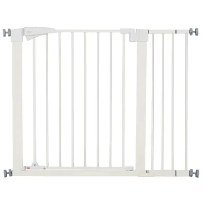 Image de PawHut Barrière de sécurité pour chien animaux sans perçage avec fermeture automatique double verrouillage opération à une main largeur 76-103 cm hauteur 77 cm blanc