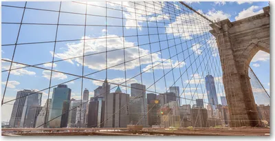 Produktbild von Tulup® Glas-Bild - 100x50 -Wandkunst - Wandbild hinter gehärtetem Sicherheitsglas  - Sehenswürdigkeiten & Architektur - Brücke New York - Blau
