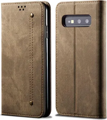 Produktbild von Galaxy S10e Hülle, LaimTop Denim Leder Brieftasche Magnetverschluss Flip Bookstyle Schutzhülle mit Standfunktion für Samsung Galaxy S10e Khaki