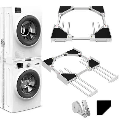 Image de Châssis de montage universel pour lave-linge et sèche-linge, adaptable de 56 à 69 cm, avec 6 tubes extensibles