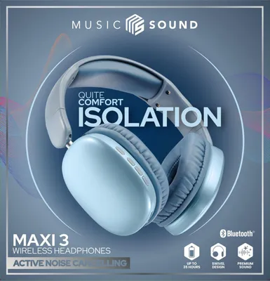 Obrázek produktu pro Music Sound BTHEADBMSMAXI3B, Bezdrátový, Hovory/hudba, 410 g, Sluchátka s mikrofonem, Modrá