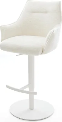 Produktbild von DELIFE Barstuhl Alja-Flex Bouclé Soft Beige Drehfuß höhenverstellbar Metall Weiß Taschenfederkern