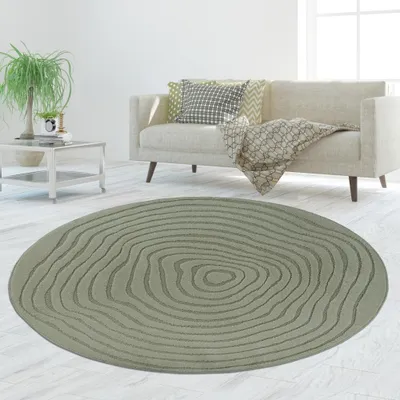 Image de Tapis rond vert structuré facile d'entretien & robuste pour les zones résidentielles Taille - 120 cm Rond