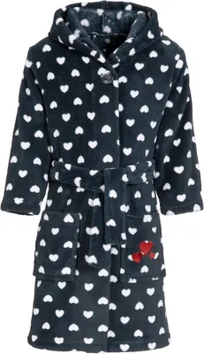 Produktbild von Playshoes - Fleece-Bademantel mit Kapuze für Mädchen - Marineblau mit Herzen, Gr. 86/92