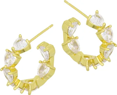 Zdjęcie produktu dla Fashionbox pozłacane kolczyki kółka z białymi cyrkoniami w kształcie serca 20 mm