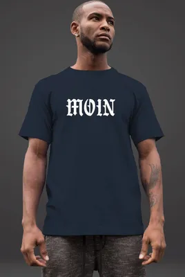 Produktbild von Herren T-Shirt Bedruckt Moin Schriftzug Aufschrift Morgen Gruß Dialekt Norddeutsch Hamburg Moonworks® navy S