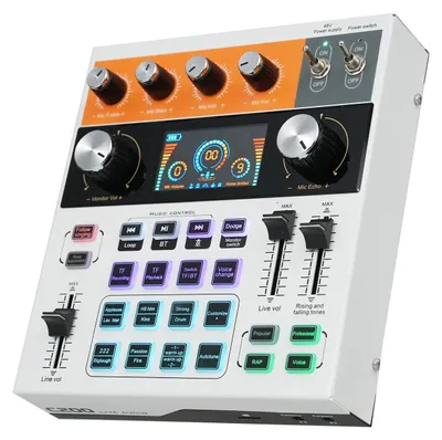 Zdjęcie produktu dla Karta dźwiękowa C200 do transmisji na żywo, wielofunkcyjny mikser audio, karta dźwiękowa, konsola mikserska, obsługa BT do transmisji na żywo, nagrywania, podcastów i mobilnego karaoke