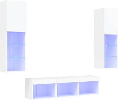 Produktbild von vidaXL 5-tlg. Wohnwand mit LED-Beleuchtung Weiß Holzwerkstoff