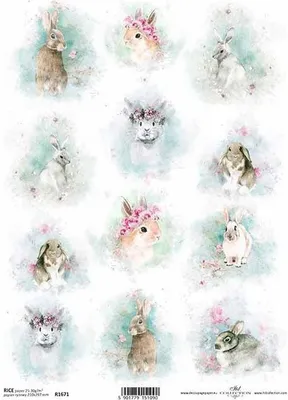Produktbild von ITD Reispapier Decoupage Bastelpapier Serviettentechnik-R1671 - A4 Hasen