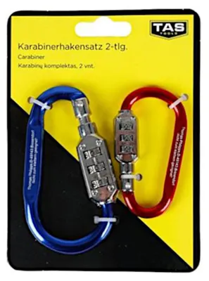 Produktbild von Karabinerhaken-Set 2-teilig mit Zahlenschloss Karabiner Zahlenvorhängeschloss