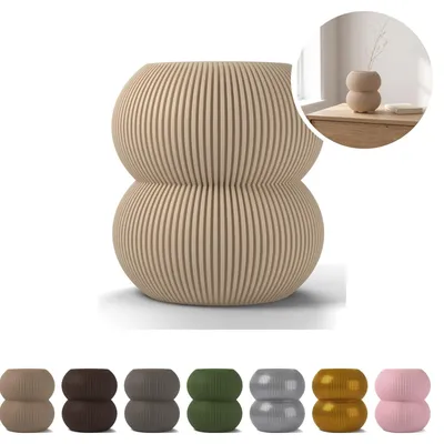 Obrázok produktu pre Dekoračná váza Bubble 14,3 cm, vrúbkovaná z PLA, dve gule nad sebou – Béžová