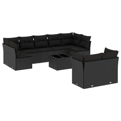 Produktbild von vidaXL 10-tlg. Garten-Sofagarnitur mit Kissen Schwarz Poly Rattan