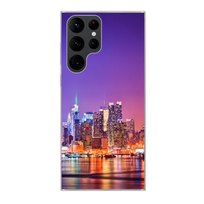 Produktbild von MuchoWow® Handyhülle Schutzhülle Hülle für Samsung Galaxy S22 Ultra New York - Skyline - Lila Silikon Softcase Handy Hülle - Abbildung