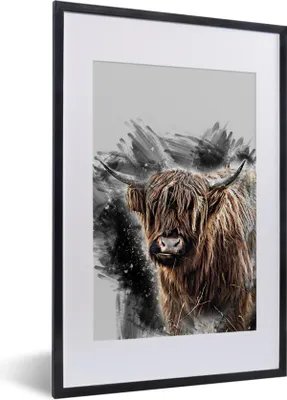 Produktbild von MuchoWow® MuchoWow® Gerahmtes Poster Schottisches Hochlandrind - Schwarz - Tiere 40x60 cm - Poster mit zchwarzem Bilderrahmen - Poster in Rahmen