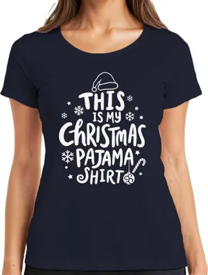 Produktbild von This is my Christmas Pajama Shirt Weiß Motiv - Weihnachten Xmas Christmas Damen T-Shirt, Navy, L