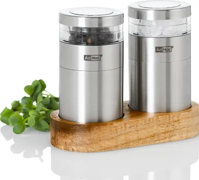 Produktbild von AdHoc ME09 manuelle Salzmühle und Pfeffermühle Menage Molto im SET | Keramik Mahlwerk | Edelstahl & Akazienholz