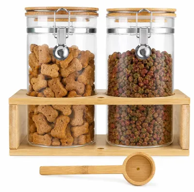 Leckerli-Behälter-Set aus Glas mit Holzdeckel, 2 Stück