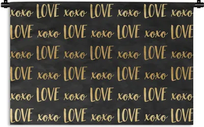 Produktbild von MuchoWow® Wandteppich Wandbehang Muster - Liebe - Gold - Schwarz 150x100 cm Tapisserie Dekoration Wandtuch - Waschbar - Tapisserien - Wand-Decke