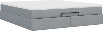 Image de Cadre de lit ottoman et matelas gris clair 160x200cm tissu