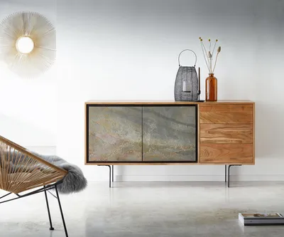 Produktbild von DELIFE Sideboard Juwelo 150 cm Akazie Natur mit Steinfurnier