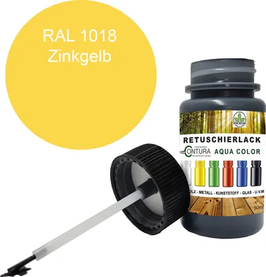 Produktbild von Reparaturlack Lackstift RAL Lack Pinselflasche 50ml. Farbe Holz Metall Möbel Auto Bad Retuschierlack - RAL 1018 Zinkgelb