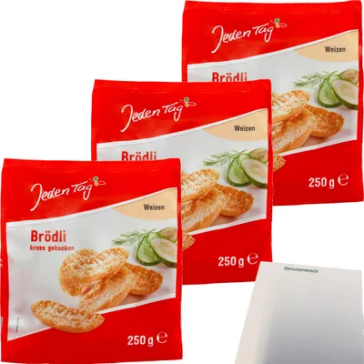Produktbild von Jeden Tag Brödli Weizen 3er Pack (3x250g Packung) + usy Block