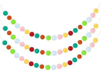 Pompom-Girlanden, 3er-Set, 30 Bälle, Filz, bunt, 2 m